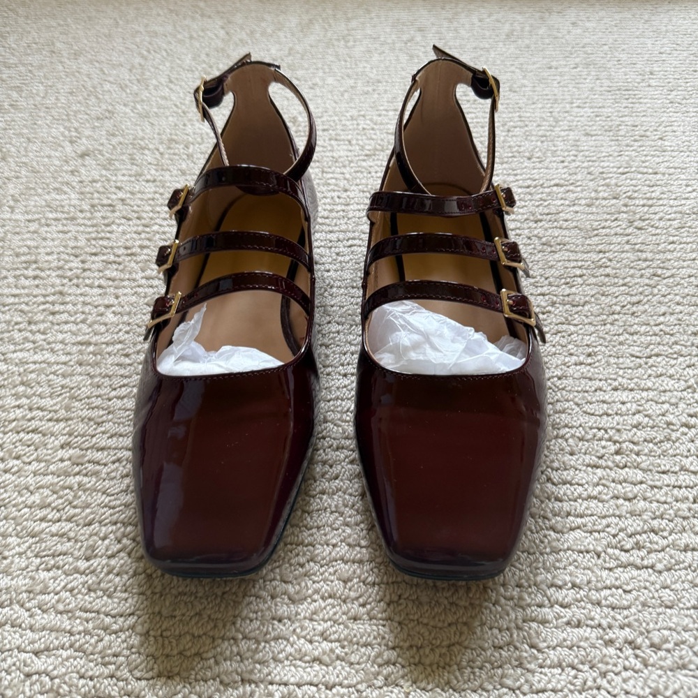 richealnini Mary Jane Shoes Women Low Block Heel Square Toe Flats